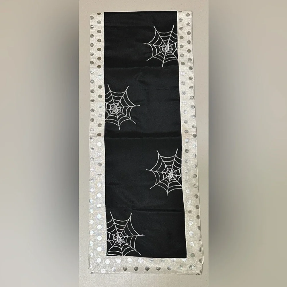 Black and Silver Spider Web Table Runner